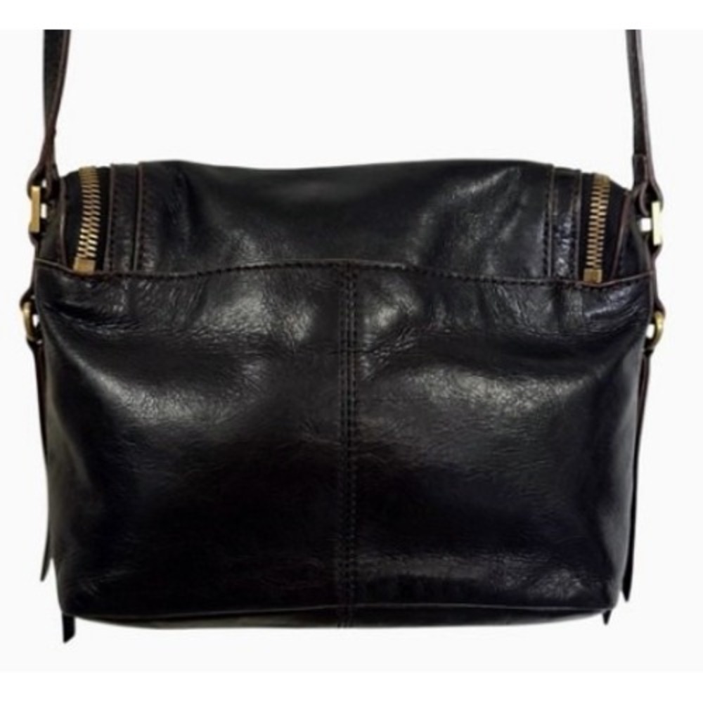 HOBO International Black Leather Crossbody Bag Y2K Boho Moto Brass Tassel Zip - Picture 9 of 16